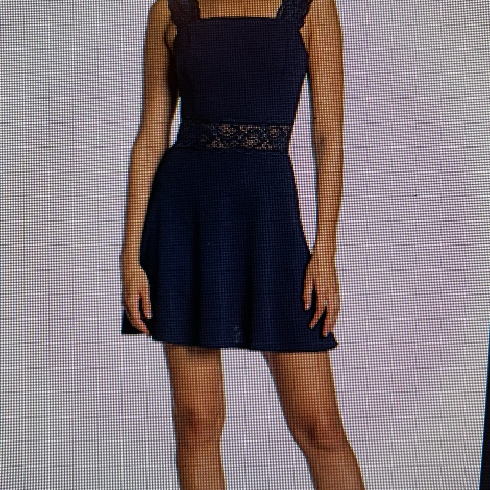 Love Squared Navy Lace Strap Fit & Flare Mini Dress